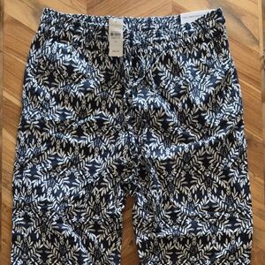 Ann Taylor Factory Linen Easy Pants – Navy Leaf Print – Size M – NWT